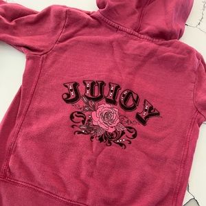 Juicy Couture Dusty Rose Zip Up Hoodie with Rose Print, Size 4